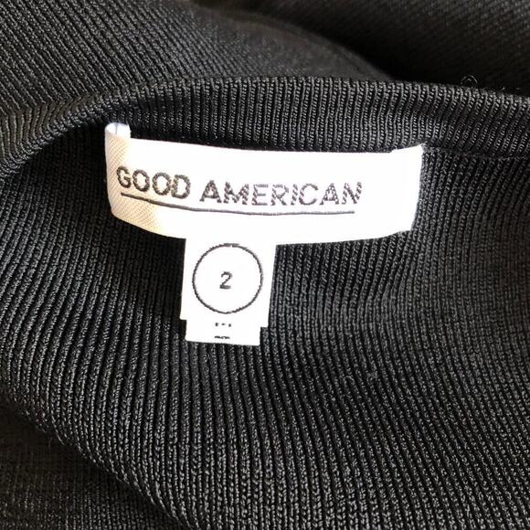 Good American Cold One Shoulder Dress Long Sleeve Ribbed Detail Black  NWT M GA2 - Picture 5 of 9